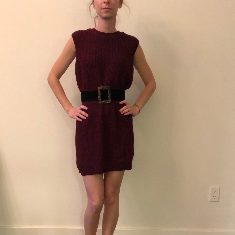 Maroon Red Ribbed Sweater Dress